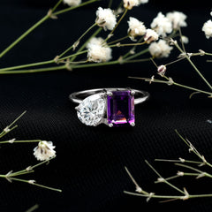 Real Amethyst and Moissanite Toi Et Moi Ring