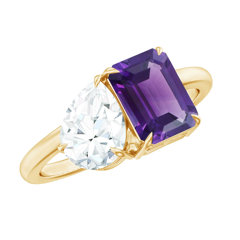 Real Amethyst and Moissanite Toi Et Moi Ring