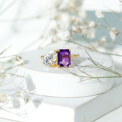 Real Amethyst and Moissanite Toi Et Moi Ring