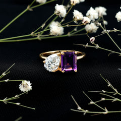 Real Amethyst and Moissanite Toi Et Moi Ring