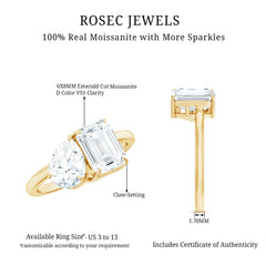 Pear and Emerald Cut Moissanite Toi Et Moi Engagement Ring
