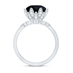 Lab Grown Black Diamond Flower Wedding Ring Set with Moissanite