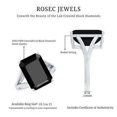 Certified Lab Grown Black Diamond 10X14 MM Emerald Cut Solitaire Ring
