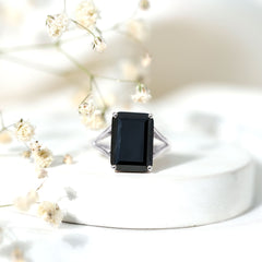 Certified Lab Grown Black Diamond 10X14 MM Emerald Cut Solitaire Ring