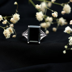 Certified Lab Grown Black Diamond 10X14 MM Emerald Cut Solitaire Ring