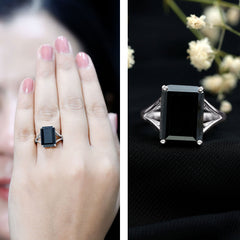 Certified Lab Grown Black Diamond 10X14 MM Emerald Cut Solitaire Ring