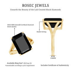 Certified Lab Grown Black Diamond 10X14 MM Emerald Cut Solitaire Ring