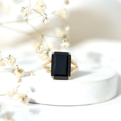 Certified Lab Grown Black Diamond 10X14 MM Emerald Cut Solitaire Ring