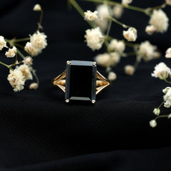 Certified Lab Grown Black Diamond 10X14 MM Emerald Cut Solitaire Ring