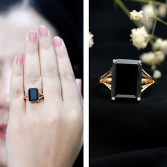 Certified Lab Grown Black Diamond 10X14 MM Emerald Cut Solitaire Ring