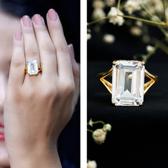 Certified 10X14 MM Emerald Cut Moissanite Engagement Ring for Women