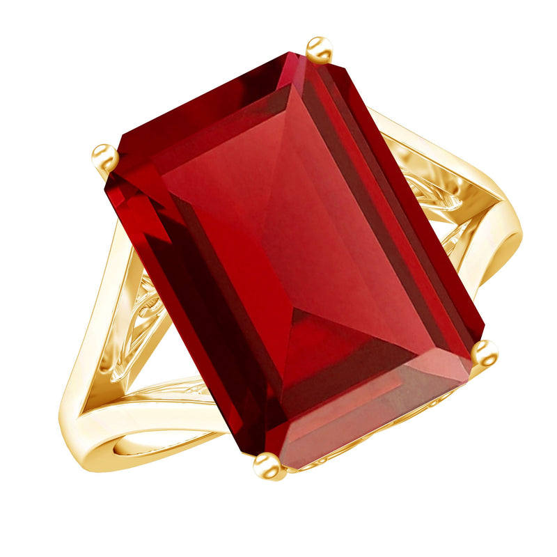 Certified 5 Carat Emerald Cut Lab Grown Ruby Engagement Ring with Split Shank