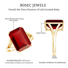 Lab Grown Ruby 10X14 MM Emerald Cut Engagement Ring with Split Shank