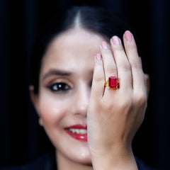 Certified 5 Carat Emerald Cut Lab Grown Ruby Engagement Ring with Split Shank