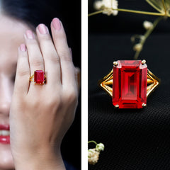 Certified 5 Carat Emerald Cut Lab Grown Ruby Engagement Ring with Split Shank
