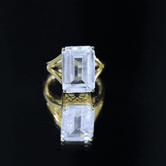Certified 10X14 MM Emerald Cut Cubic Zirconia Solitaire Engagement Ring
