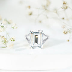 Certified 10X14 MM Emerald Cut Cubic Zirconia Solitaire Engagement Ring