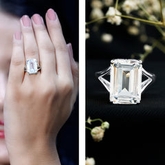 Certified 10X14 MM Emerald Cut Cubic Zirconia Solitaire Engagement Ring