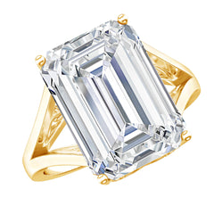 Certified 10X14 MM Emerald Cut Cubic Zirconia Solitaire Engagement Ring