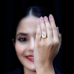 Certified 9 Carat Emerald Cut Cubic Zirconia Engagement Ring in Silver