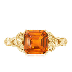 4.8 Carat Asscher Cut Lab Grown Orange Sapphire Engagement Ring with Celtic Knot