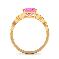 Asscher Cut Lab Grown Pink Sapphire Solitaire Celtic Knot Ring