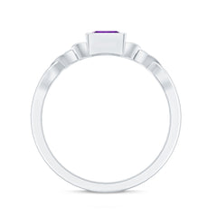 Natural Amethyst Princess Cut Solitaire Celtic Ring in Bezel Setting