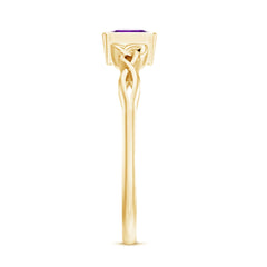 Natural Amethyst Princess Cut Solitaire Celtic Ring in Bezel Setting
