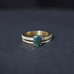 0.9 Carat Oval Cut Black Opal Wedding Ring Set With Diamond