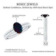 0.9 Carat Oval Cut Black Opal Wedding Ring Set With Diamond