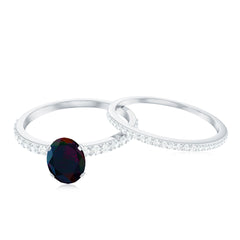 0.9 Carat Oval Cut Black Opal Wedding Ring Set With Diamond