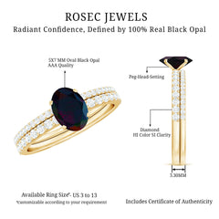 0.9 Carat Oval Cut Black Opal Wedding Ring Set With Diamond