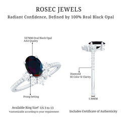 Oval Black Opal and Diamond Half Halo Engagement Ring