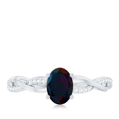 Oval Black Opal and Diamond Braided Engagement Ring