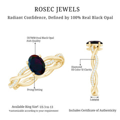 Oval Black Opal and Diamond Braided Engagement Ring