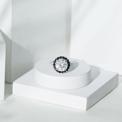 Certified 10 MM Moissanite Halo Engagement Ring With Lab Black Diamond