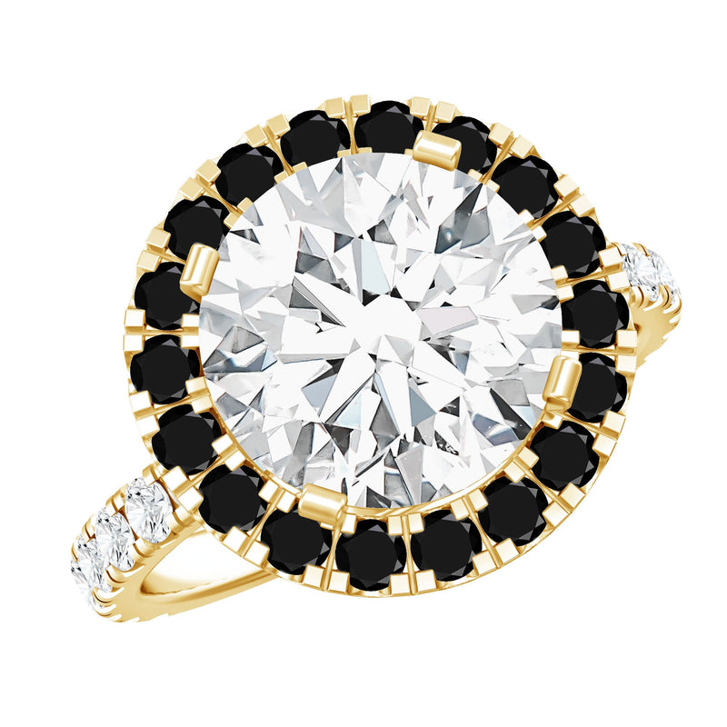 Certified 10 MM Moissanite Halo Engagement Ring With Lab Black Diamond