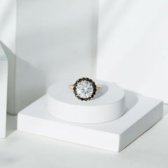 Certified 10 MM Moissanite Halo Engagement Ring With Lab Black Diamond