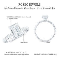 6X8 MM Emerald Cut Lab Grown Diamond Engagement Ring with Accent