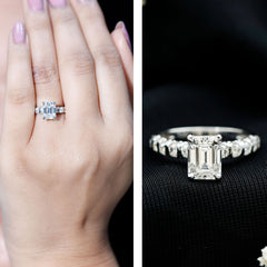 6X8 MM Emerald Cut Lab Grown Diamond Engagement Ring with Accent