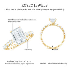 6X8 MM Emerald Cut Lab Grown Diamond Engagement Ring with Accent