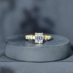 6X8 MM Emerald Cut Lab Grown Diamond Engagement Ring with Accent