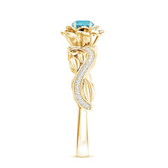 Natural Swiss Blue Topaz Flower Engagement Ring in Gold Plated Silver