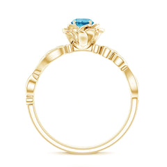 Natural Swiss Blue Topaz Flower Engagement Ring in Gold Plated Silver