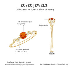 Minimalist Fire Opal and Diamond Promise Ring for Women