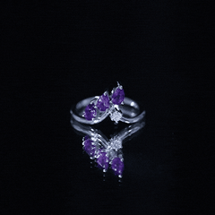 Real Pear Shaped Amethyst and Diamond Ring For Women