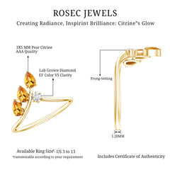 Certified Pear Shaped Citrine Ring Guard with Lab Diamond