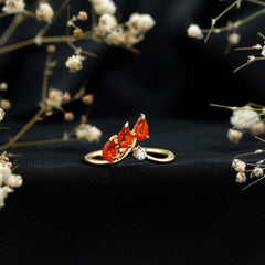 Pear Shaped Fire Opal Stackable Ring with Lab Grown Diamond