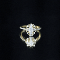 Vintage Looking 0.50 Carat Ethiopian Opal Oval Engagement Ring with Diamond Accent
