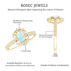 Vintage Looking 0.50 Carat Ethiopian Opal Oval Engagement Ring with Diamond Accent